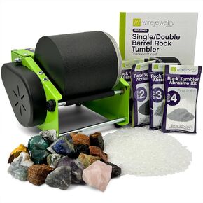 Pro-series Double Barrel Rock Tumbler Kit - includes 3 Pounds of Gemstones of The World Stone Mix and 2 Batch of 4 Step Abrasive Grit and Polish with Plastic Pellets