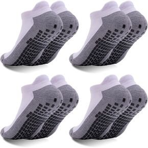 Men’s Non Slip Socks with Grips Yoga Pilates Socks Anti Skid Athletic Ankle Socks Gym Home Thick Socks 4 Pairs