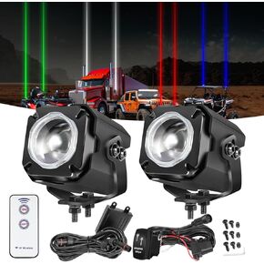 Laser Whip Light Pods with Switch & Remote 2PCS Whipless Laser LED Pods Spot RGBW Chase Lights Antenna LED Light Whips Kit for UTV ATV RZR Can Am SxS Boat Truck