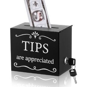 Metal Tips Jar Donation Tip Bucket 6 x 4 x 5 Inch Collection Money Storage Container Suggestion Box Raffle Cash Box for Bartender Bars Restaurants Musicians Driver Coin