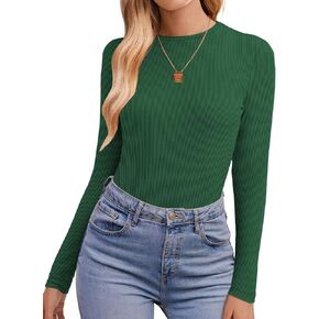 Ekouaer Womens Long Sleeve Shirts Crew Neck Stretchy Fitted Ribbed Tops Basic Base Layer Soft Thermal Undershirts Tee