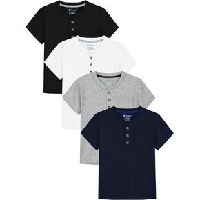 4 Pack Toddler Boys Shirts Toddler Boys Short Sleeve Cotton T Shirts Henley Pocket T-Shirts for Kids Little Boys