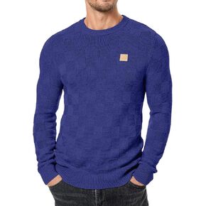 JMIERR Men's Crewneck Sweater Classic Checkered Knit Pullover Long Sleeve Casual Warm Jumper