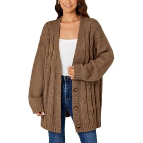 Vrtige Women's Fall Cable Knit Button Long Sleeve Open Front Soft Cardigan Sweater Outerwear