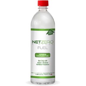 وقود الإيثانول الحيوي الفاخر من NETZERO - وقت حرق ممتد، بدون دخان أو سخام للاستخدام الداخلي والخارجي، مدافئ بدون فتحات، حفرة نار، مواقد وشعلات وقود محترق نظيف - 1 لتر، 32 أونصة