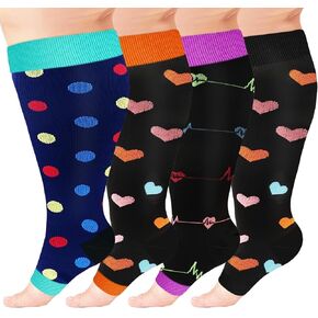 YLOLUL 4 Pairs Toeless Plus Size Compression Socks Wide Calf Open Toe Compression Socks for Women Men Extra Large Circulation Support Socks
