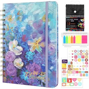 GNILLKO 2024-2025 Monthly Planner, Daily Planner 2024-2025 with Tabs, July 2024- June 2025 Weekly/Monthly Planner, 2024-2025 Planner with Color Pen, Sticky Notes, Stickers, 8.5" x 6.2"-Floral Purple
