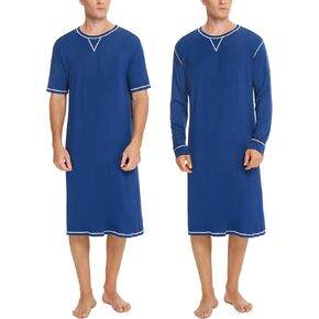 SWOMOG Men's 2 Pack Nightshirt Comfy Big & Tall Henley Sleep Shirt Soft Loose Pajama Short & Long Sleeve Nightgown S-XXL