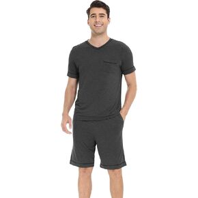 WiWi Viscose from Bamboo Loose Comfy Pajamas Set for Men Soft Summer Short Sleeve Sleepwear S-XXL