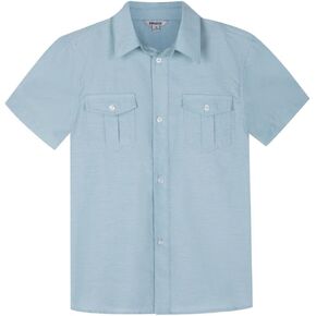 Bienzoe Boys Short Sleeve Shirt for School: Kids Button Up Collared Dress Fashion Shirts