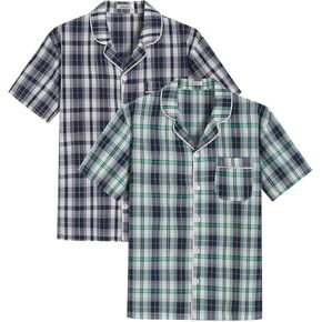 Latuza Men's Button Down Pajama Top 2 Pack Cotton Sleep Shirt