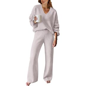 ANRABESS Women's 2 Piece Outfits Sweater Lounge Sets V Neck Knit Pullover Wide Leg Pants Tracksuit Sweatsuit 2024 Fashion