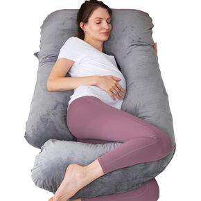 MOON PINE Pregnancy Pillow, U Shaped Full Body Pillow for Maternity Support, Sleeping Pillow with Cover for Pregnant Women (Blue)