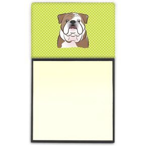 Carolines Treasures Checkerboard Lime Green English Bulldog Sticky Note Holder Large multicolor
