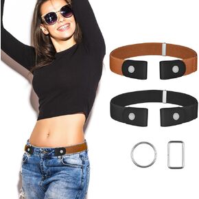 【4 Pcs】No Buckle Stretch Belt for Women and Men Elastic Waist Belt Invisible Belts for Jeans Pants