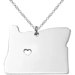 Art Attack Stainless Steel I Love Oregon Necklace, Beaver State Heart Map Pendant (Silver)