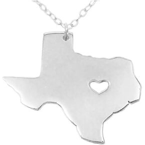 Art Attack Stainless Steel I Heart Texas Necklace, Longhorn Lone Star State Map Outline Necklace (Silver)