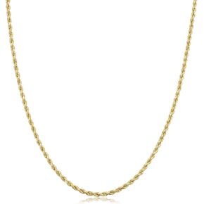 Kooljewelry Solid 10k Yellow Gold 1.7 mm Rope Chain Necklace