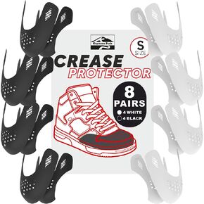 KP 8 Pairs Shoe Crease Protector | Crease Protectors for Dunk Low, Air Force 1, Jordan 1 + More | 4 White + 4 Black Pairs Crease Guards | Comfortable Sneaker Crease Protector | for Sizes 5-8 | Small