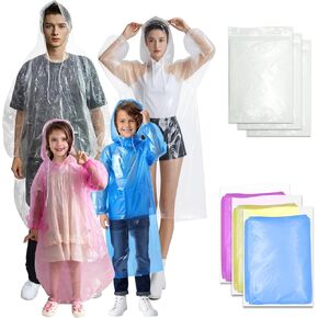 Disposable Ponchos Family Pack, Clear Rain Ponchos for Adults and Ponchos with Hood, Lightweight Ponchos for Adult