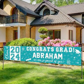 Graduation Congratulations Banner Decorations, Class 2024 Personalized Graduation Banner with 78 Alphabet Stickers, Custom Banner Backdrop for High School College Graduation Party Supplies, Black Gold