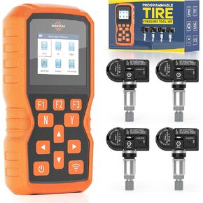 TPMS Programming Tool XTP-SP820, Tire Pressure Monitor System Relearn Tool Set with 4PCS 315MHZ+433MHZ Metal Programmable Sensor, Original Sensor ID Cloning, Reset/Activate/Relearn Sensors