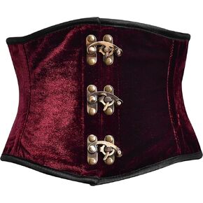 Red Velvet Corset Top for Women, Velvet Bustier Corset Top Steel Boned Body Shaper Lace With Gold Claps Clouse