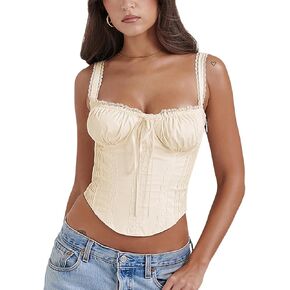 Women's Lace Up Cami Corset Tops Cold Shoulder Zip Side Ties Back Sexy Going Out Bodyshaper Bustier Top