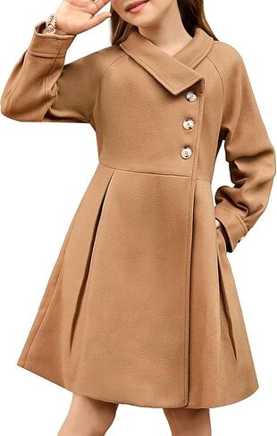 GRACE KARIN Girls Dress Coat Kids Wool Lapel Long Button Jackets Fall Winter Outerwear Peacoat with Pockets 5-12Y in Saudi Arabia