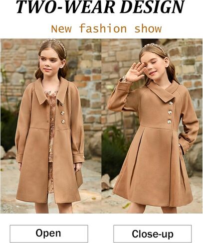 GRACE KARIN Girls Dress Coat Kids Wool Lapel Long Button Jackets Fall Winter Outerwear Peacoat with Pockets 5-12Y in Saudi Arabia