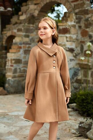GRACE KARIN Girls Dress Coat Kids Wool Lapel Long Button Jackets Fall Winter Outerwear Peacoat with Pockets 5-12Y in Saudi Arabia