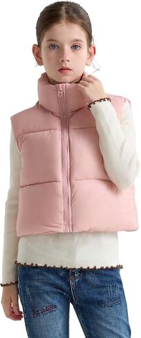 SOLOCOTE Girls Puffy Vest Coat Water-Resistant Warm Winter Sleeveless Kids Jacket for 4-14 Years in Saudi Arabia