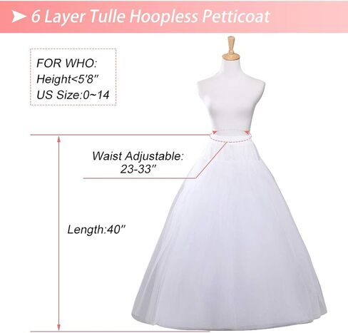 A-line Hoopless Petticoat Crinoline 6 Layers White Underskirt Slips for Wedding Dress(White) in Saudi Arabia
