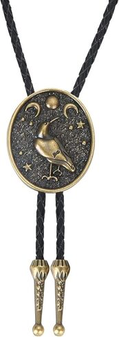 Bolo Tie Black for Men Women Western Cowboy Round Shaped Leather Necktie Bolo Tie Halloween Christmas Gifts in Saudi Arabia