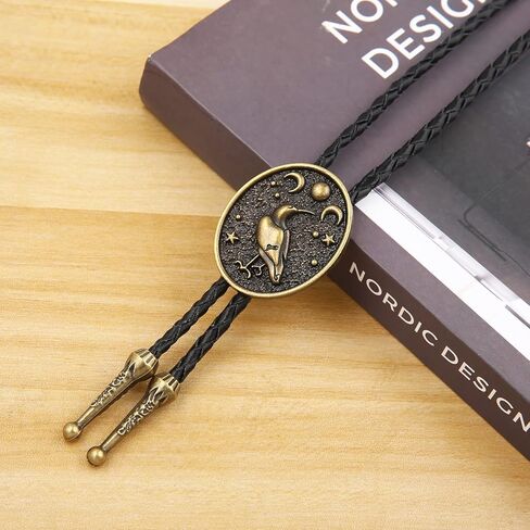 Bolo Tie Black for Men Women Western Cowboy Round Shaped Leather Necktie Bolo Tie Halloween Christmas Gifts in Saudi Arabia