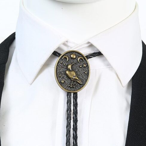 Bolo Tie Black for Men Women Western Cowboy Round Shaped Leather Necktie Bolo Tie Halloween Christmas Gifts in Saudi Arabia