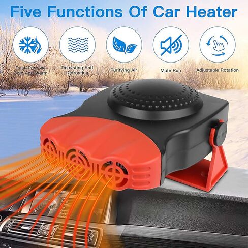 سخان سيارة محمول بمروحة سيارة 2 في 1، 12 فولت 150 وات، وصلة ولاعة سجائر مع تسخين وتبريد للتدفئة السريعة، محمولة باليد وقابلة للتعديل 360 درجة (أحمر) in Kuwait