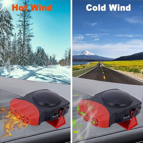سخان سيارة محمول بمروحة سيارة 2 في 1، 12 فولت 150 وات، وصلة ولاعة سجائر مع تسخين وتبريد للتدفئة السريعة، محمولة باليد وقابلة للتعديل 360 درجة (أحمر) in Kuwait