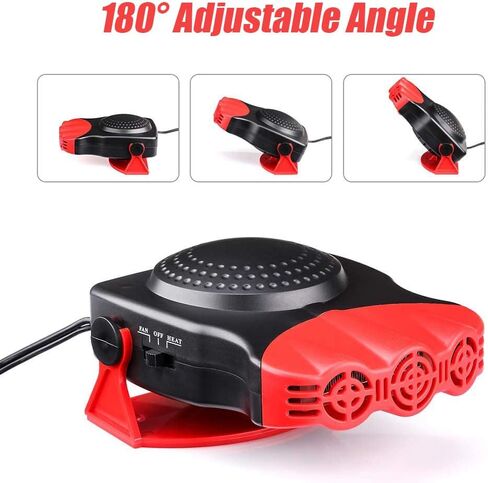 سخان سيارة محمول بمروحة سيارة 2 في 1، 12 فولت 150 وات، وصلة ولاعة سجائر مع تسخين وتبريد للتدفئة السريعة، محمولة باليد وقابلة للتعديل 360 درجة (أحمر) in Kuwait