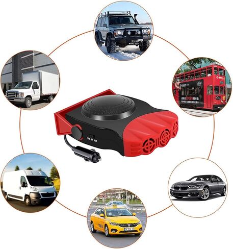 سخان سيارة محمول بمروحة سيارة 2 في 1، 12 فولت 150 وات، وصلة ولاعة سجائر مع تسخين وتبريد للتدفئة السريعة، محمولة باليد وقابلة للتعديل 360 درجة (أحمر) in Kuwait