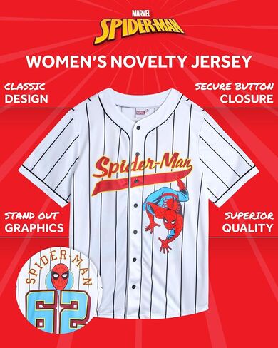 Marvel Women's Spider-Man Baseball Jersey - Novelty Fashion Spider-Man Uniform Shirt - Spidey Jersey Top for Women (S-L) in Saudi Arabia