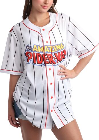 Marvel Women's Spider-Man Baseball Jersey - Novelty Fashion Spider-Man Uniform Shirt - Spidey Jersey Top for Women (S-L) in Saudi Arabia