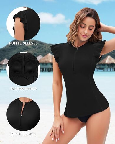 WOWENY ملابس السباحة النسائية طفح الحرس Buit-in Bra Tankini ملابس السباحة بلا أكمام قمصان السباحة ثوب السباحة بدون قيعان in Kuwait