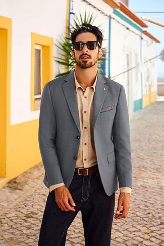 PJ PAUL JONES Mens Blazer Lightweight Sport Coats Casual Two Buttons Notched Lapel Suit Jacket with Removable Brooch in Saudi Arabia