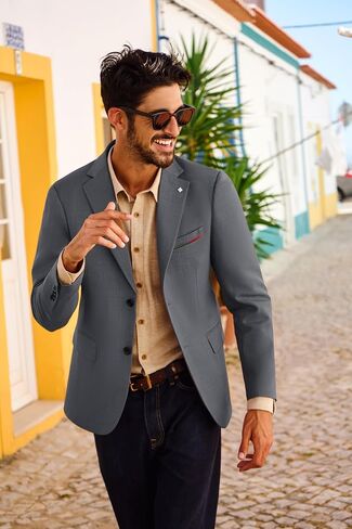 PJ PAUL JONES Mens Blazer Lightweight Sport Coats Casual Two Buttons Notched Lapel Suit Jacket with Removable Brooch in Saudi Arabia