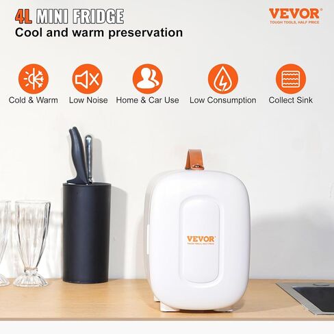 VEVOR Mini Skin Care Fridge, 4 L/6 Can Cute Makeup Fridge for Cosmetics Beverage Fruit Milk, AC/DC Cooler & Warmer, Mute Tiny Refrigerator for Bedroom Office Dorm Desk Car, ETL Certified, White in Saudi Arabia