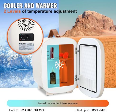 VEVOR Mini Skin Care Fridge, 4 L/6 Can Cute Makeup Fridge for Cosmetics Beverage Fruit Milk, AC/DC Cooler & Warmer, Mute Tiny Refrigerator for Bedroom Office Dorm Desk Car, ETL Certified, White in Saudi Arabia
