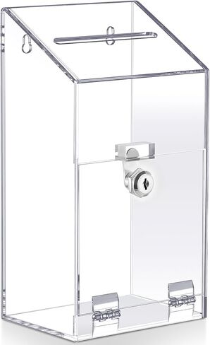 Acrylic Donation Box 10.2" x 5.6" x 4" Suggestion Box with Lock and Slot Wall Mount Safe Key Drop Ballot Box Clear Fundraising Box for Home Office Vote in Saudi Arabia