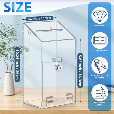 Acrylic Donation Box 10.2" x 5.6" x 4" Suggestion Box with Lock and Slot Wall Mount Safe Key Drop Ballot Box Clear Fundraising Box for Home Office Vote in Saudi Arabia