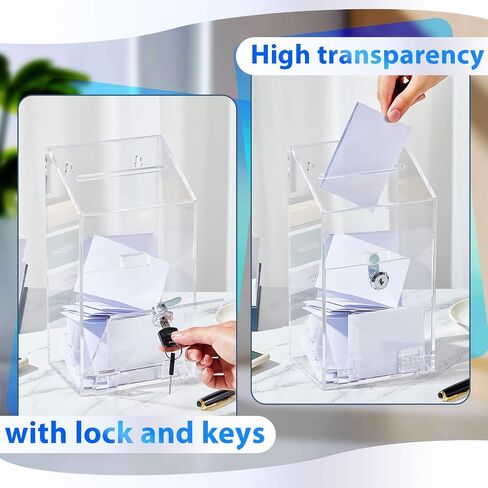 Acrylic Donation Box 10.2" x 5.6" x 4" Suggestion Box with Lock and Slot Wall Mount Safe Key Drop Ballot Box Clear Fundraising Box for Home Office Vote in Saudi Arabia
